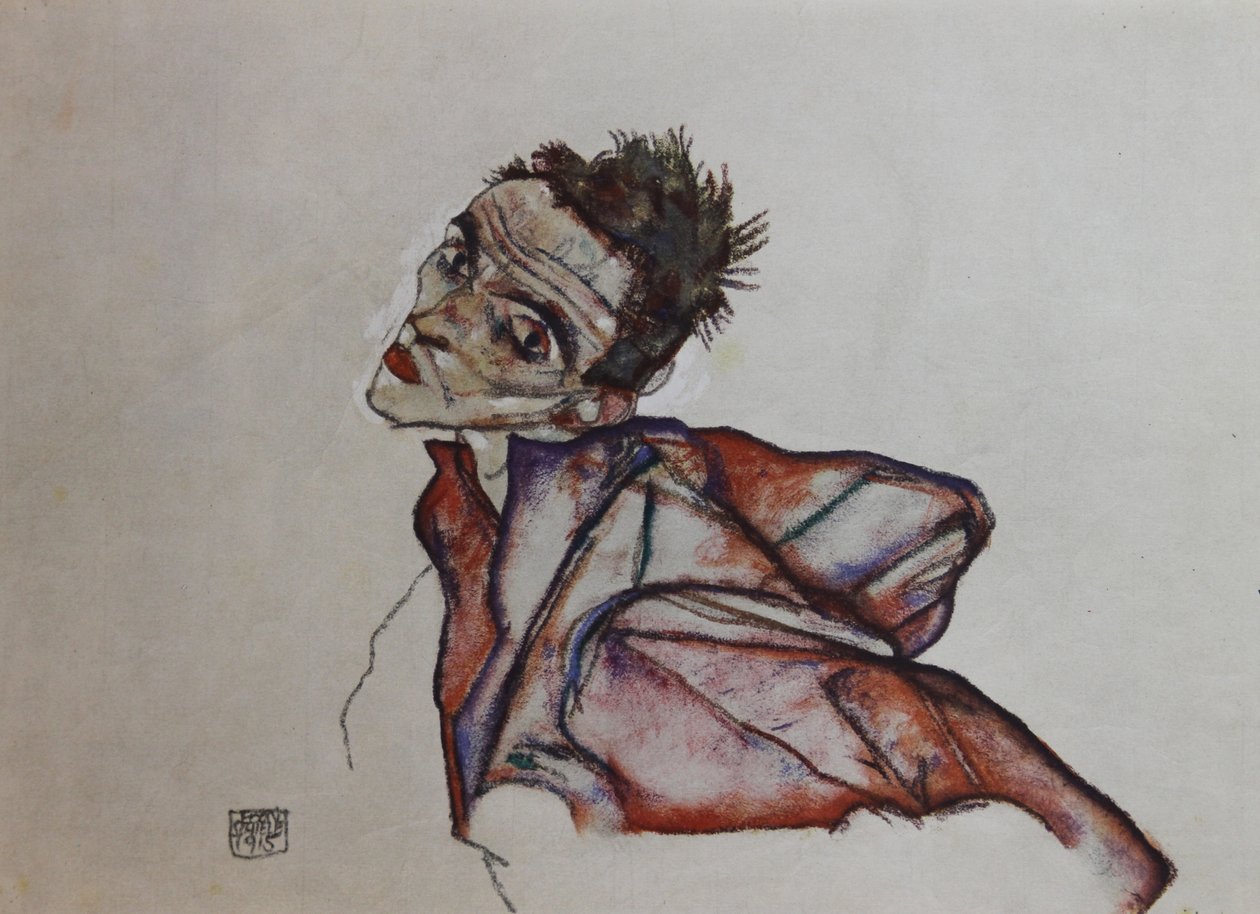 Autoportrét se zády drženými pažemi, 1915. od Egon Schiele