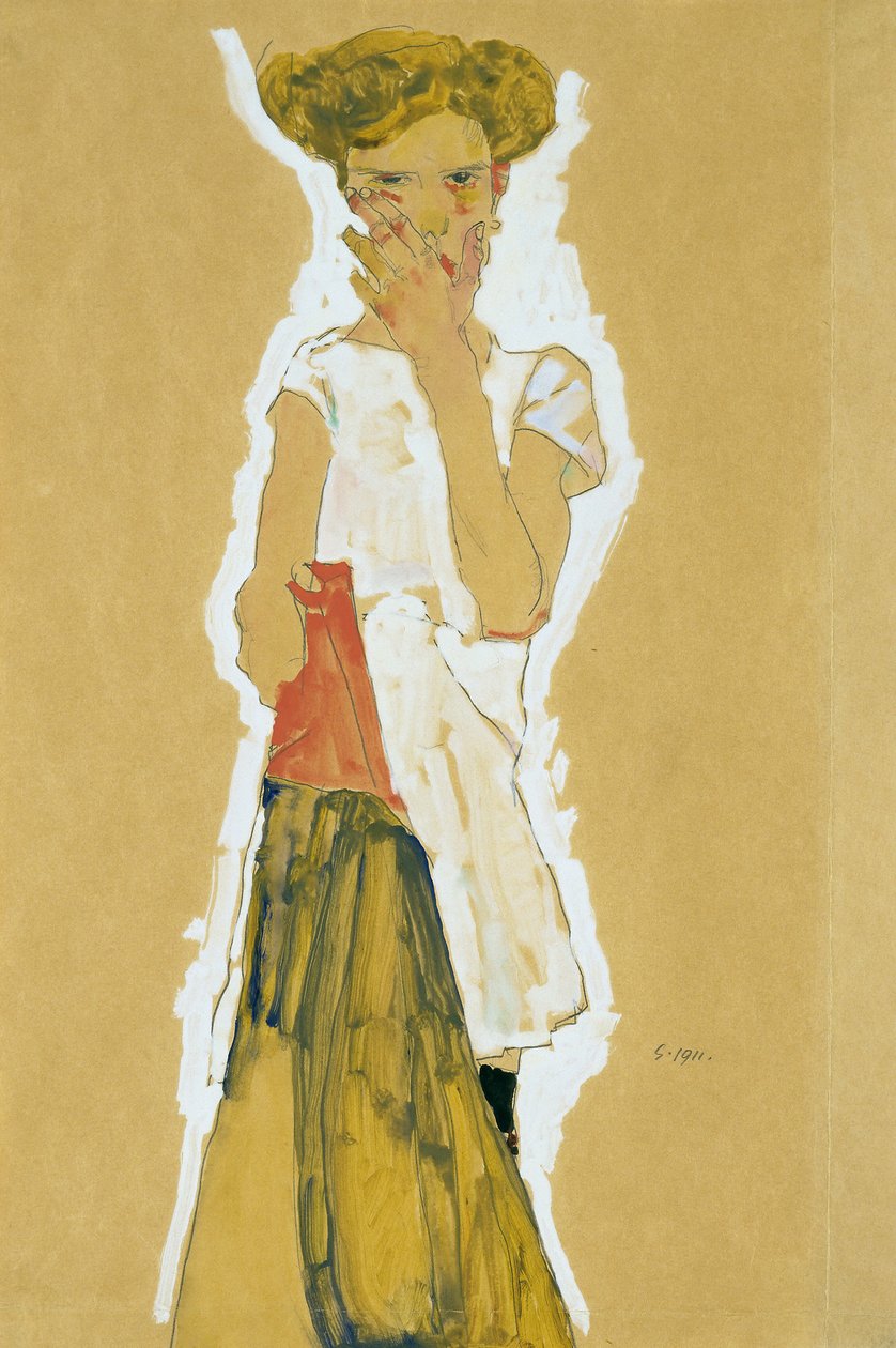 Stojící dívka v bílé spodničce od Egon Schiele