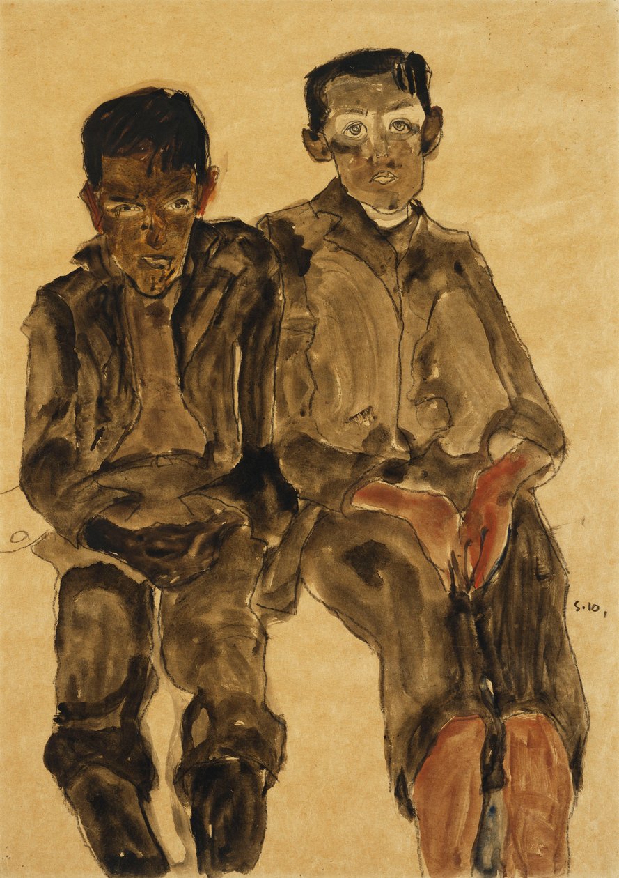 Dva sedící chlapci; Dva sedící chlapci, 1910 od Egon Schiele