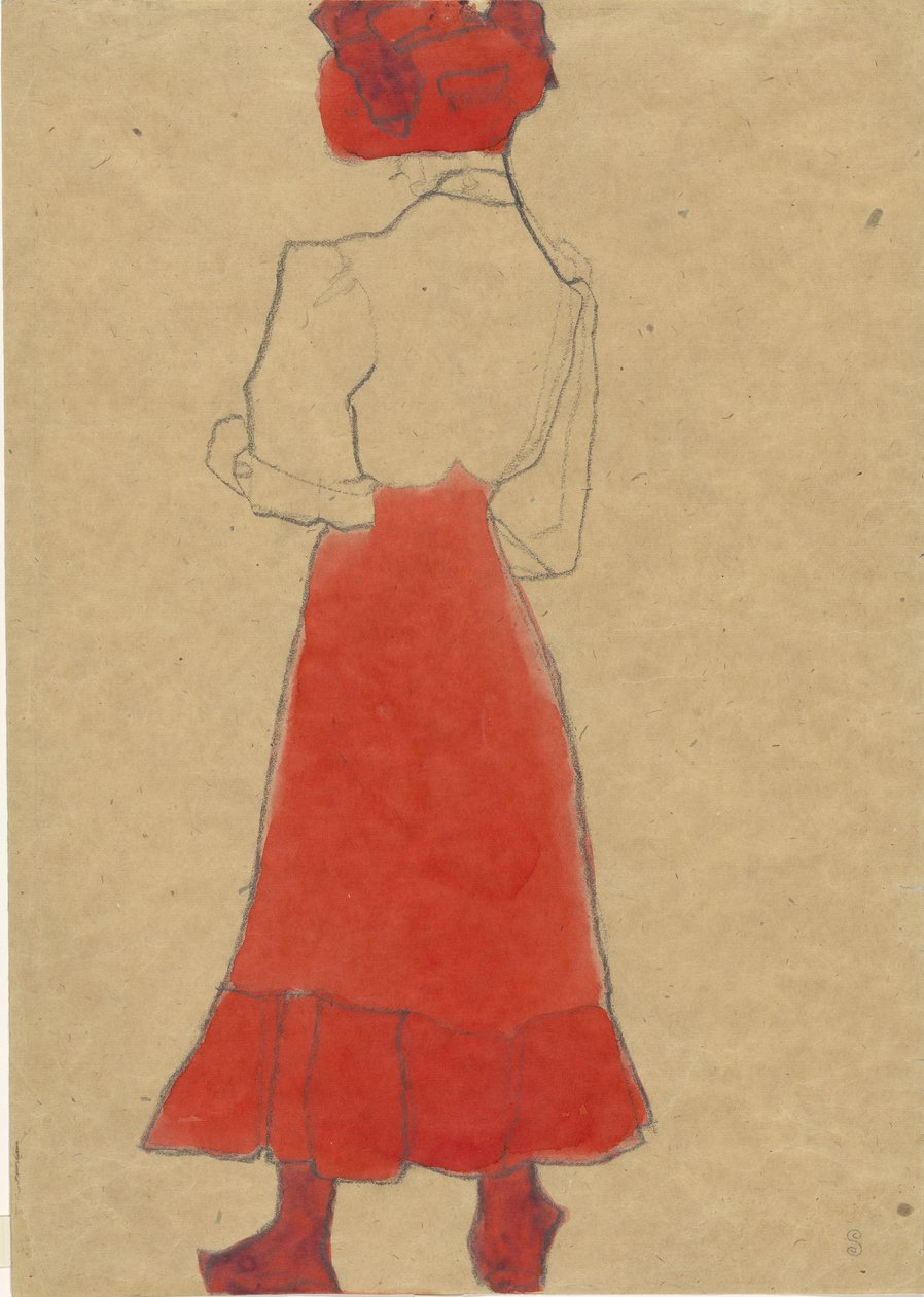 Žena s červenou sukní, c. 1909. od Egon Schiele