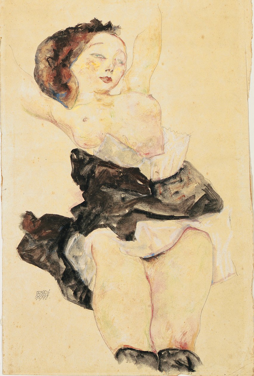 Mladá dívka ležící, napůl nahá, 1912 od Egon Schiele
