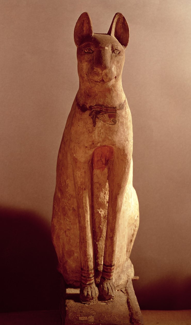 Rakev kočky chráněné bohyní Bastet (malované dřevo) od Egyptian