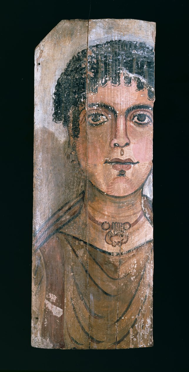 Oboustranný mumiový portrét mladé ženy z er-Rubayatu ve Fajjúmu (enkaustická barva na dřevo) (verso) (obrázek viz 104484) od Egyptian