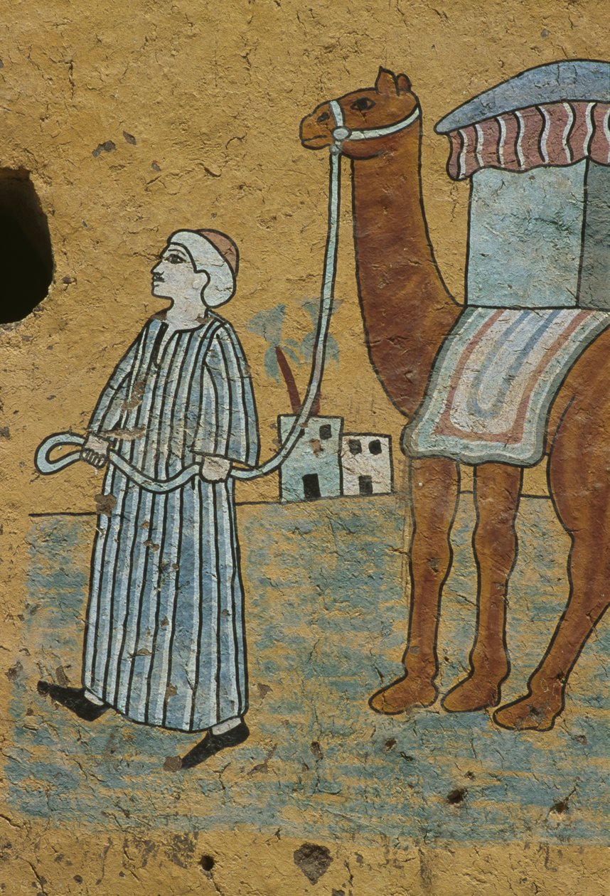 Malovaná zeď zobrazující muže s velbloudem (nástěnná malba) od Egyptian