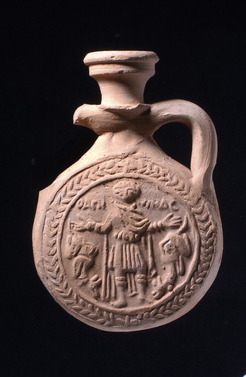 Poutní láhev spojená se svatyní svatého Menase v Abu Mina, kolem 501-700 (keramika) od Egyptian