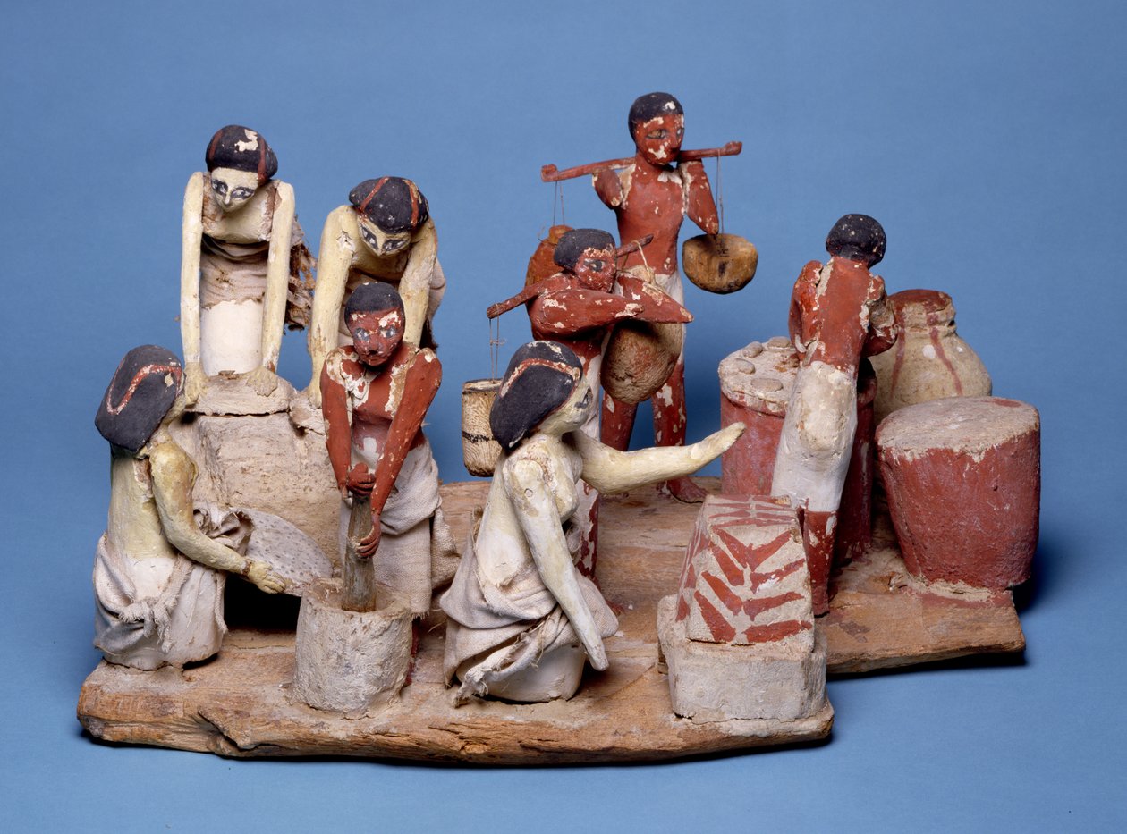 Model sluhů při výrobě chleba a vaření piva, Říše středu (malované dřevo, len a hlína) od Egyptian 12th Dynasty