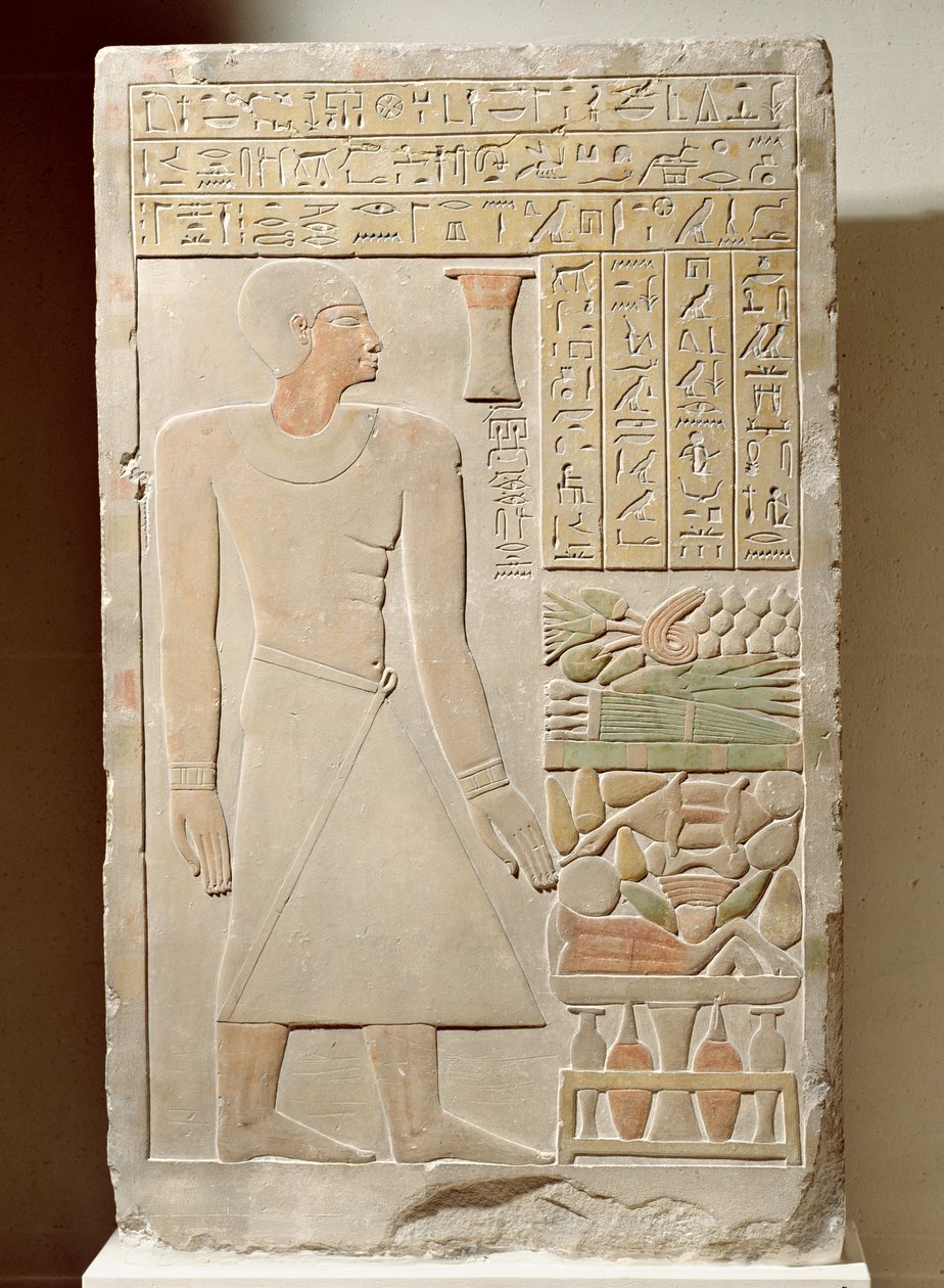 Reliéfní stéla Senwosreta, šéfa státní pokladny, Říše středu, cca 1970-1900 př. n. l. (malovaný vápenec) od Egyptian 12th Dynasty