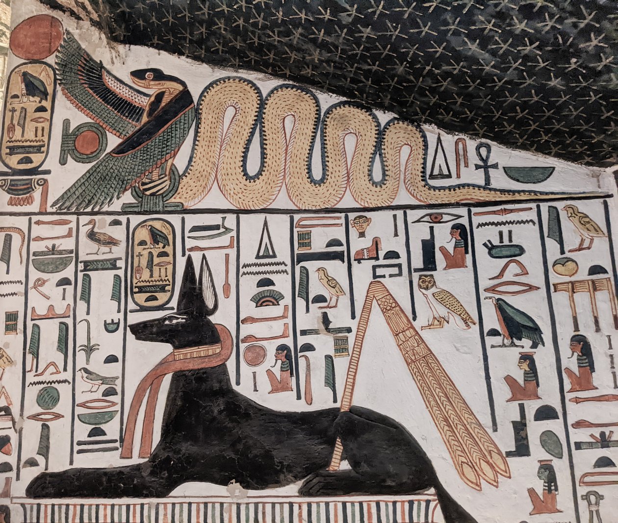 Anubis a kobra (nástěnná malba) od Egyptian 19th Dynasty