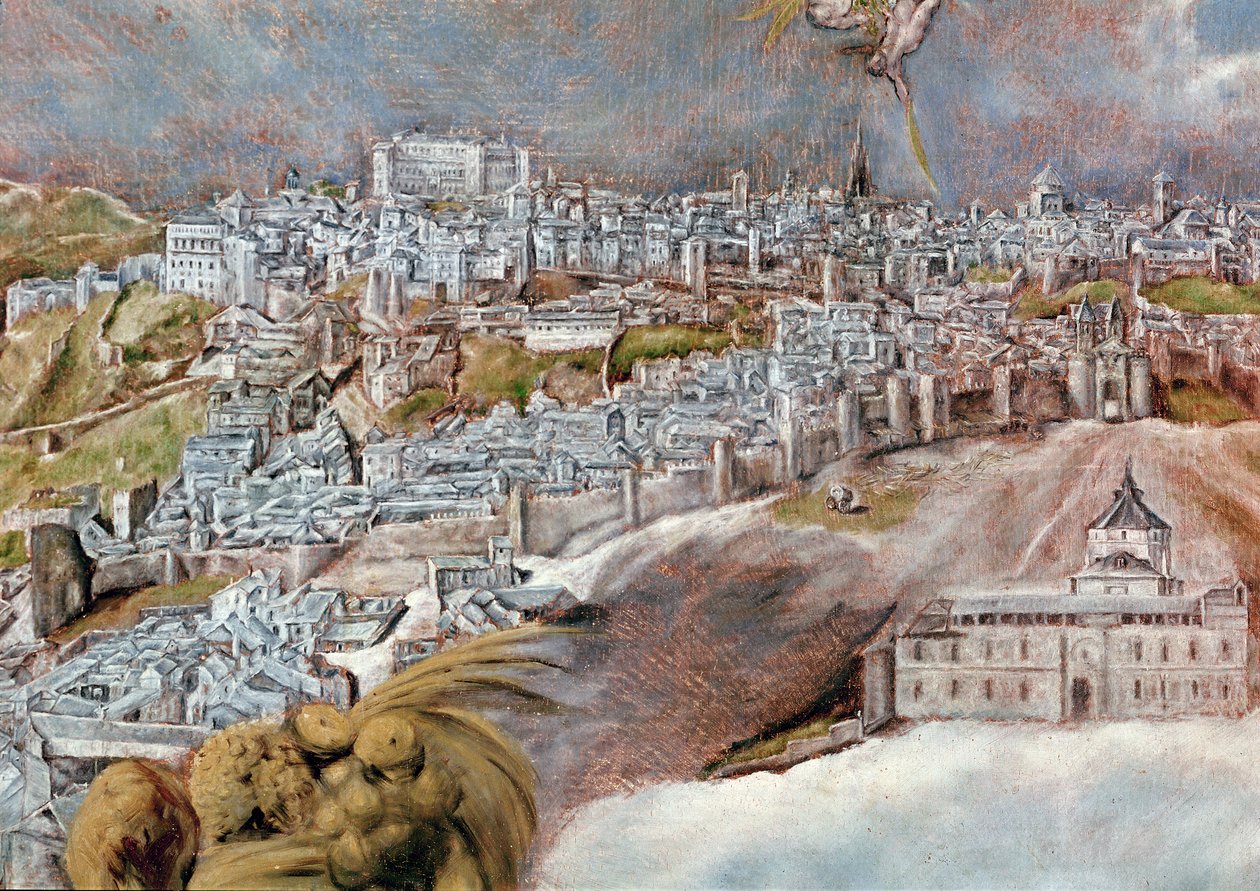 Pohled a mapa města Toledo, detail nemocnice Tavera, 1609 (detail 124615) od El Greco