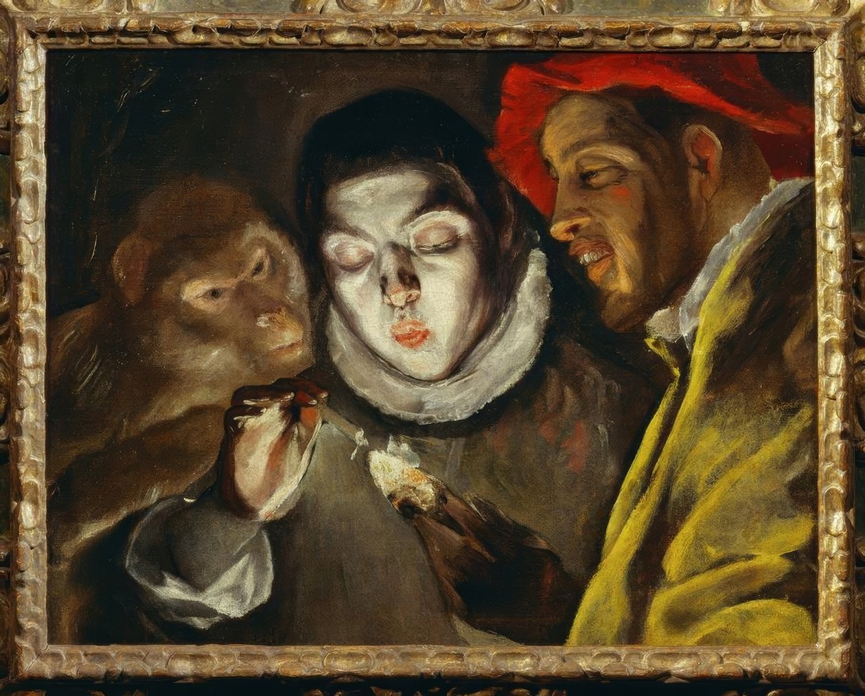 Opice, chlapec zapalující svíčku a muž od El Greco
