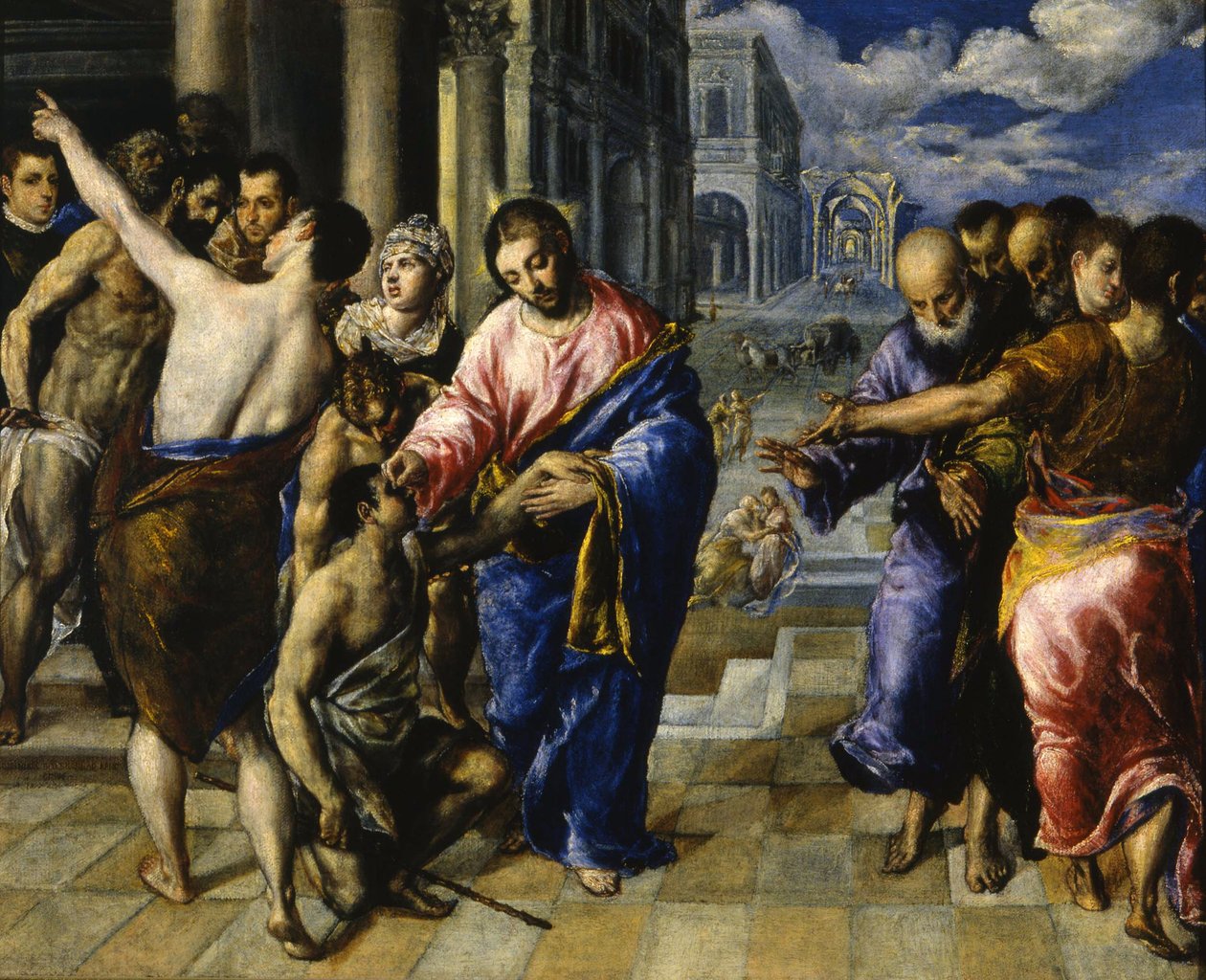 Ježíš uzdravuje slepce, c. 1573 od El Greco
