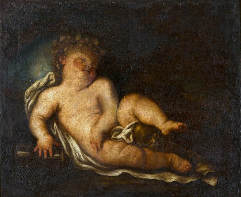 Dětství s atributy života a smrti od Elisabetta Sirani