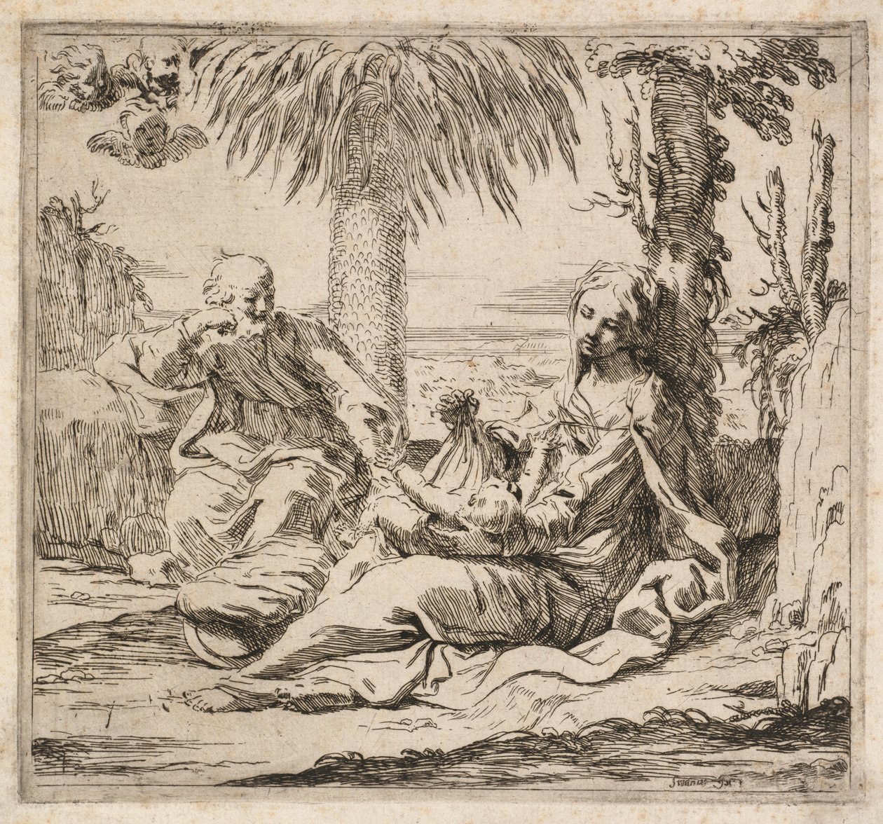 Odpočinek na útěku do Egypta. od Elisabetta Sirani
