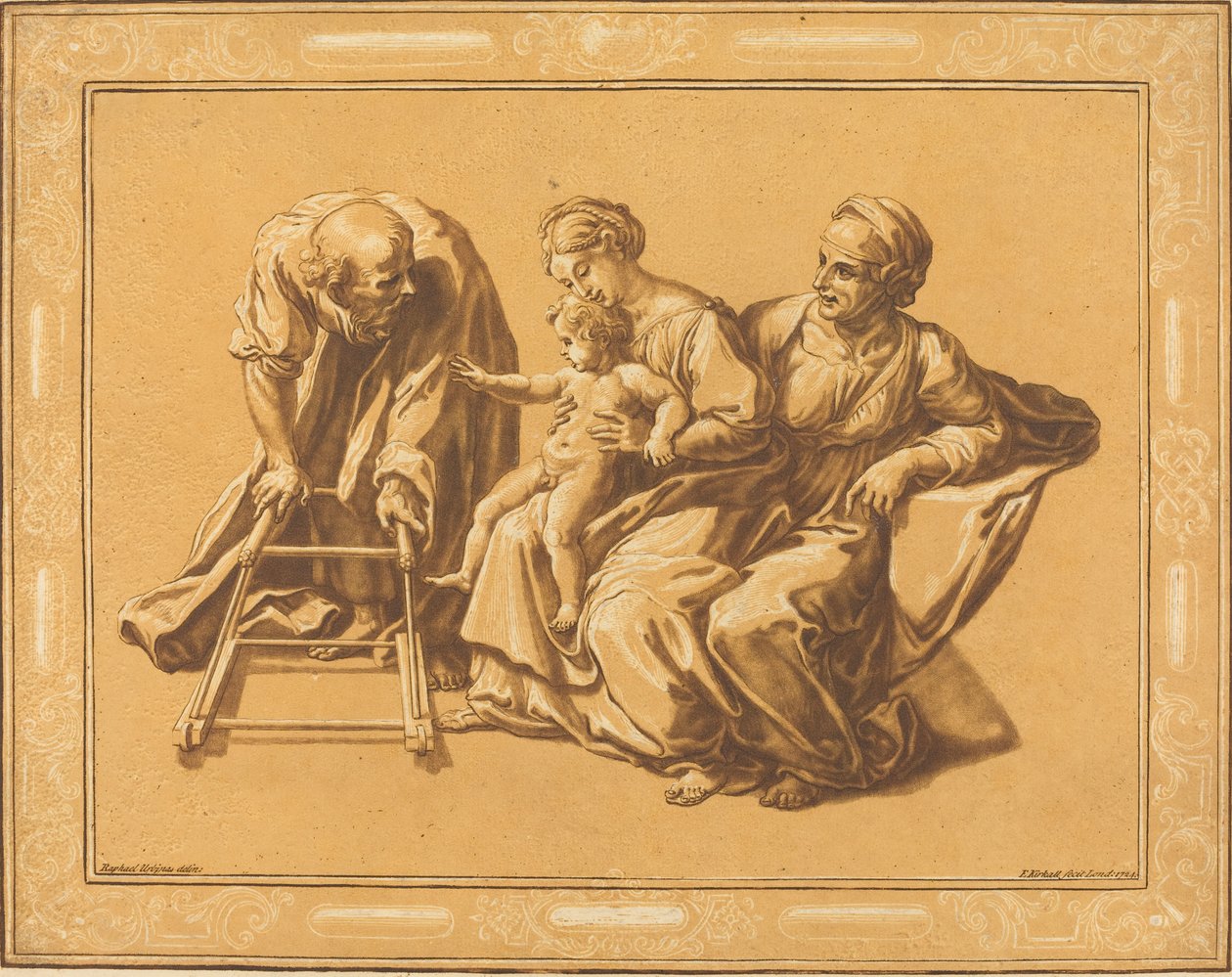 Svatá rodina od Elisha Kirkall, after Giulio Romano
