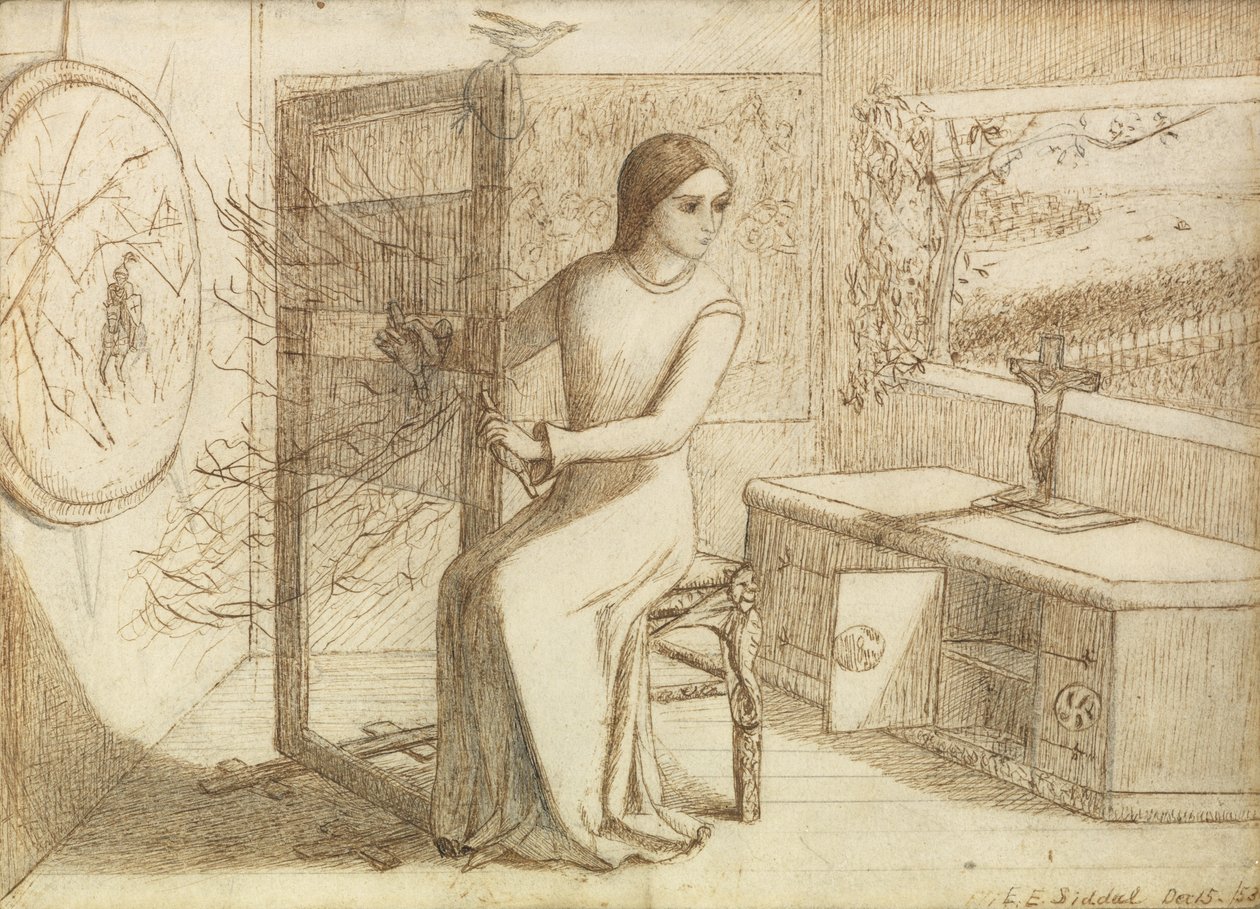 Dáma ze Shalott, 1853 od Elizabeth Eleanor Siddal