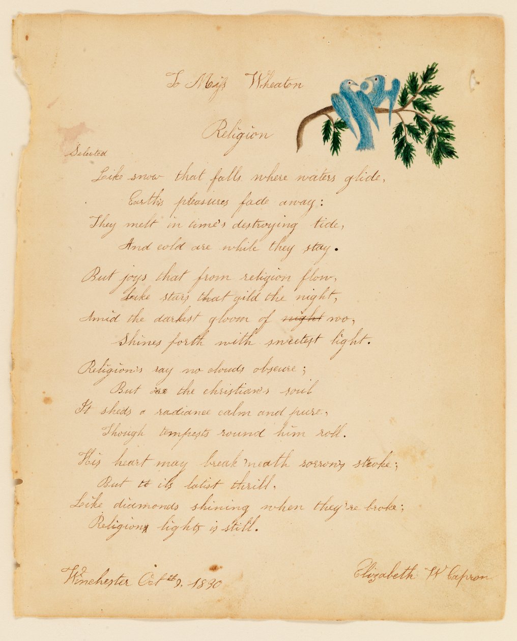 Slečně Wheatonové, Náboženství, 1830. od Elizabeth W. Capron