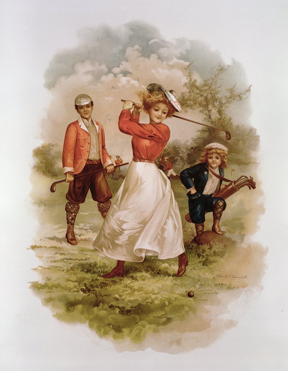 Golf (chromolitho) od Ellen Hattie Clapsaddle