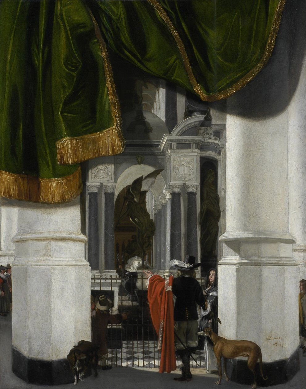 Interiér Nieuwe Kerk v Delftu s hrobkou Viléma Tichého, 1653 (olej na dřevě) od Emanuel de Witte