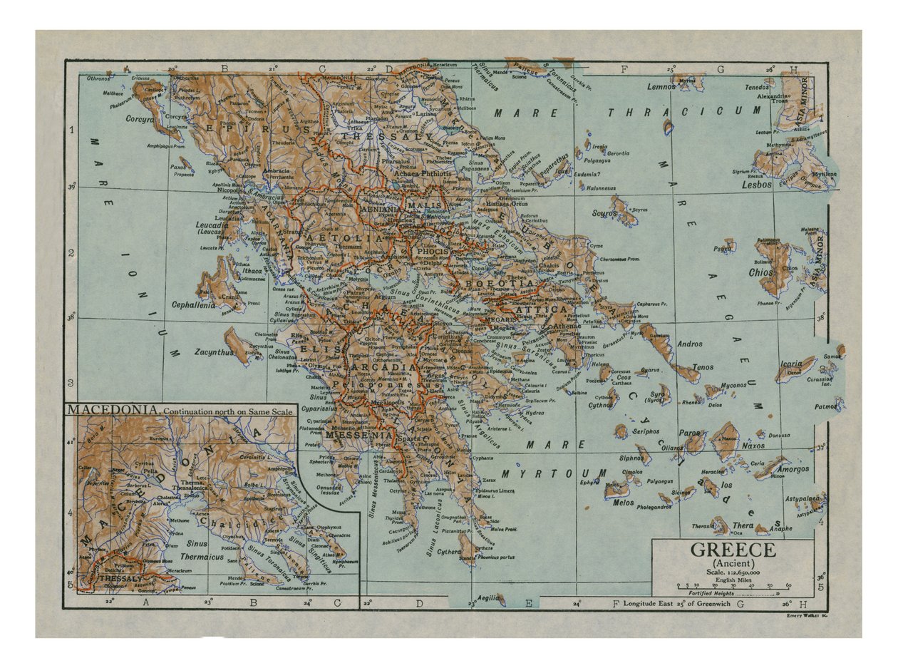 Mapa starověkého Řecka, c1910. od Emery Walker