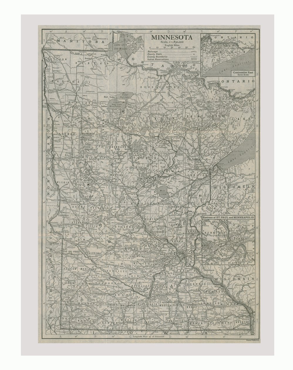 Mapa Minnesoty, USA, c1900. od Emery Walker