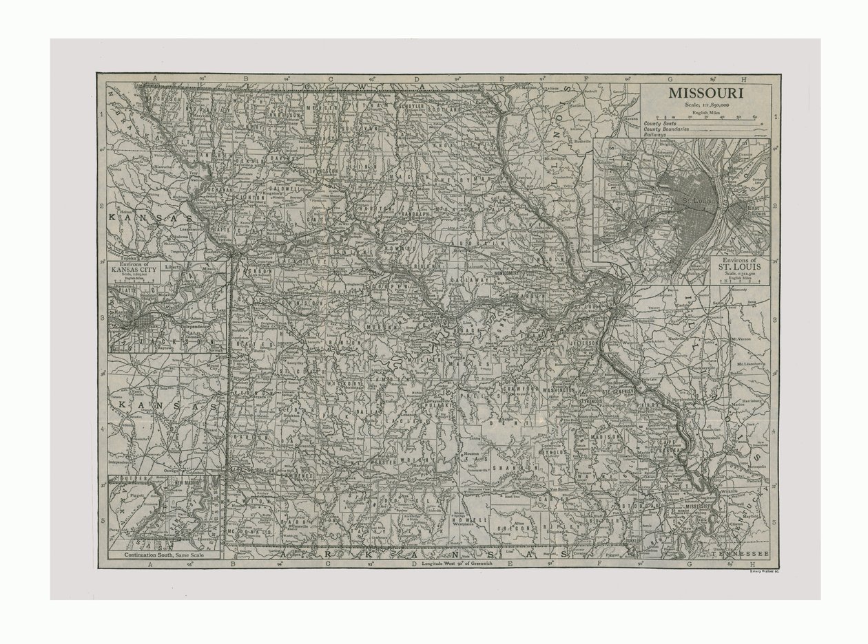 Mapa Missouri, USA, c1900. od Emery Walker