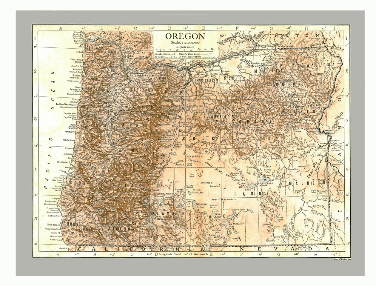 Mapa Oregonu, c1910. od Emery Walker