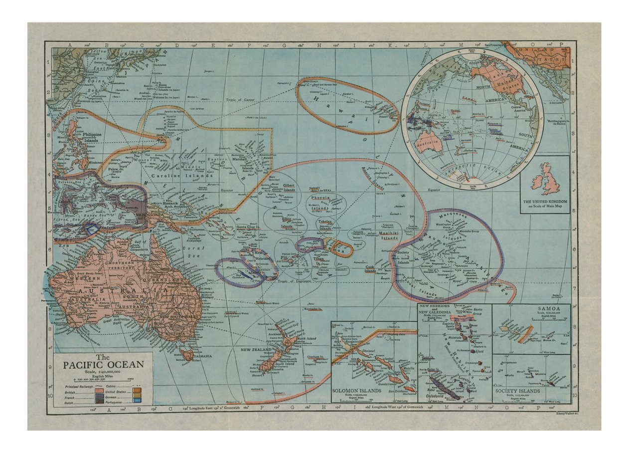 Mapa Tichého oceánu, c1910. od Emery Walker