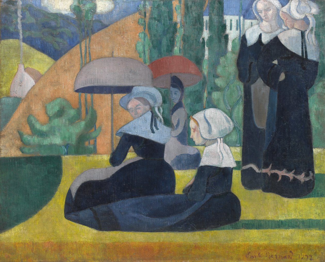 Bretonské ženy s deštníky od Emile Bernard