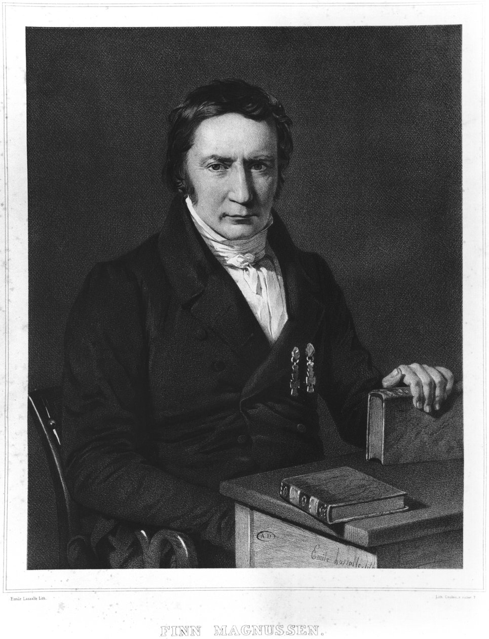 Finn Magnussen (1781-1847) ilustrace z „Voyage en Islande et au Greenland vydané na příkaz krále pod vedením Paula Gaimarda“ od Eugena Roberta (1806-79) vydáno 1851, Paříž (bw od Emile Lassalle