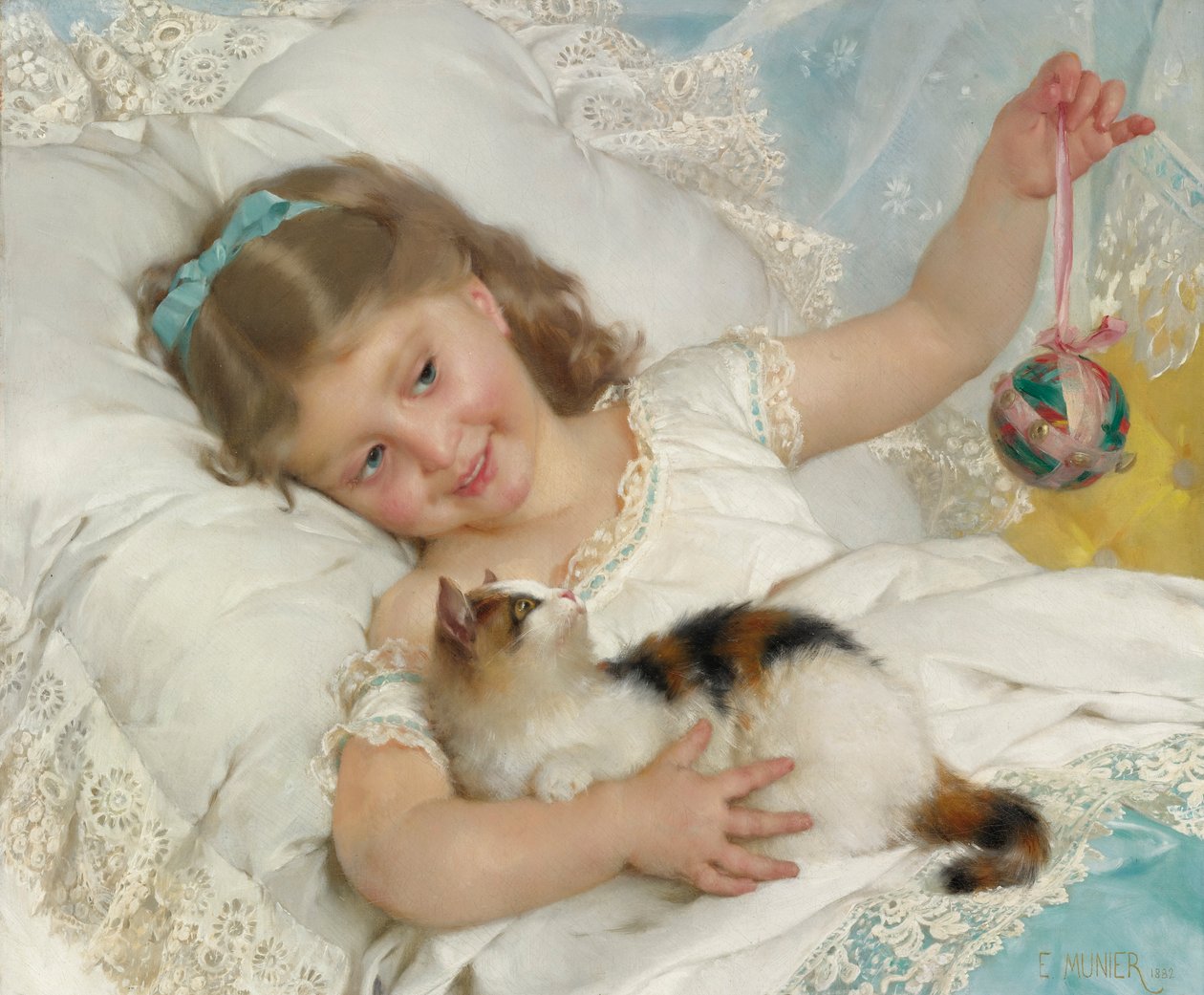 Mladá dívka a kočka od Emile Munier