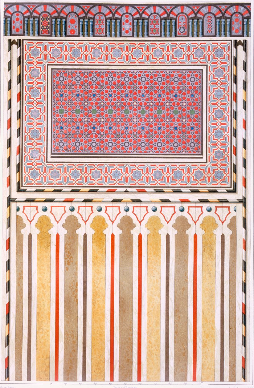 Káhira: Káhira: Výzdoba mešity El Bordeyny: geometrické vzory mozaiky Mihrab, 19. století (chromolit) od Emile Prisse d