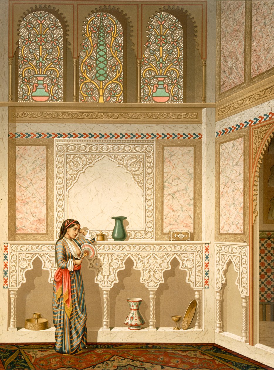 Káhira: Interiér domácího domu Sidi Youssef Adami, 19. století (chromolitho) od Emile Prisse d