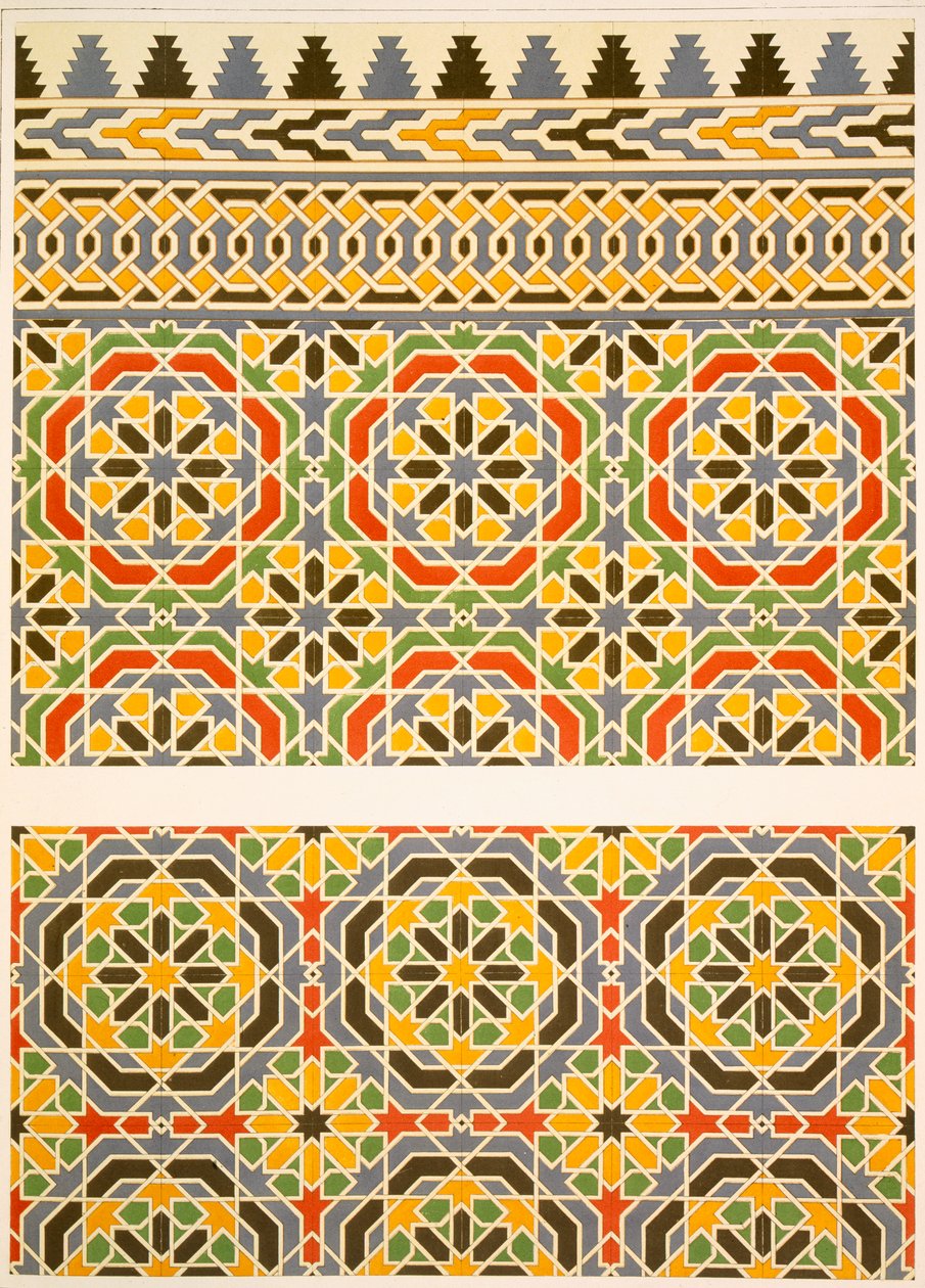 Geometrické keramické (fajáns) dekorace z mešity Cheykhoun, 19. století (tisk) od Emile Prisse d