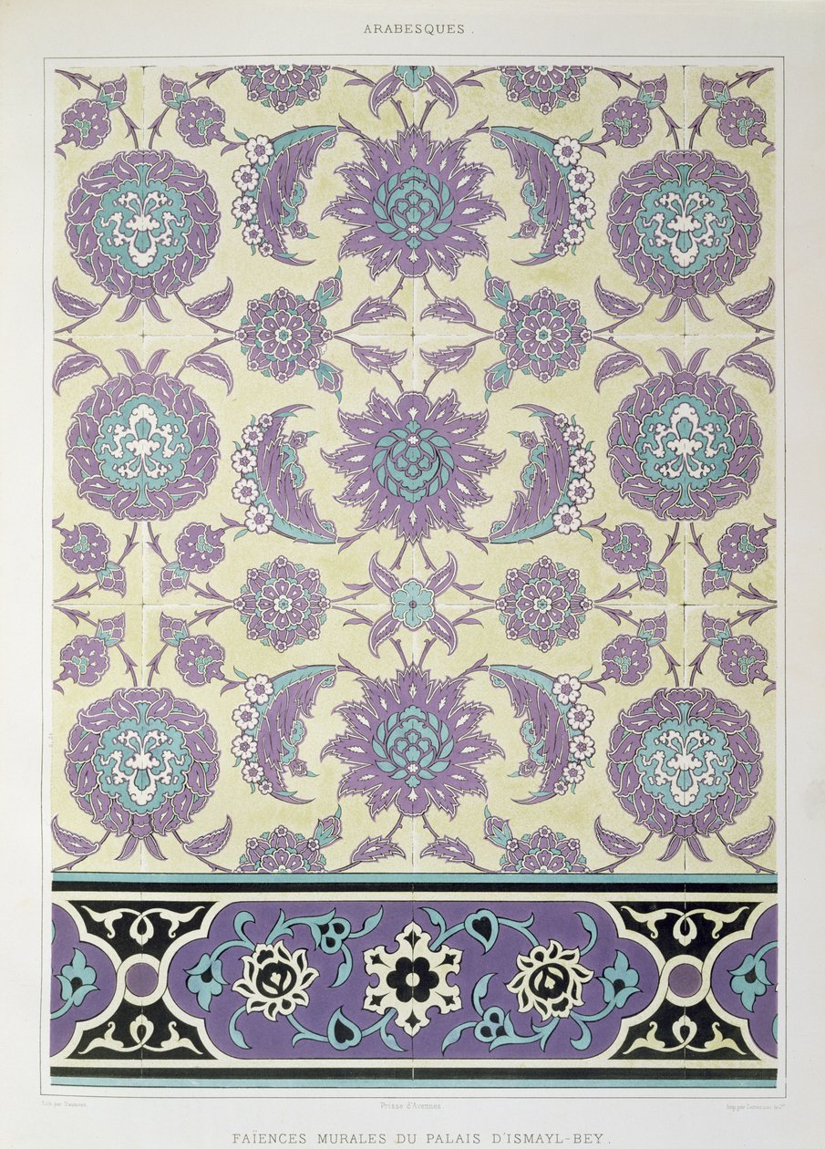 Obklady z paláce Ismayl-Bey, z knihy "Arabské umění v pohledu na památky Káhiry od 7. do konce 18. století", vyryl Daumont, vydáno 1877. od Emile Prisse d