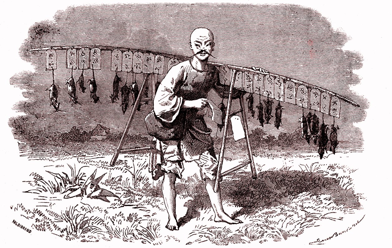 Rotan tappaja Kiinassa. 1874 (kaiverrus) od Emile Antoine Bayard