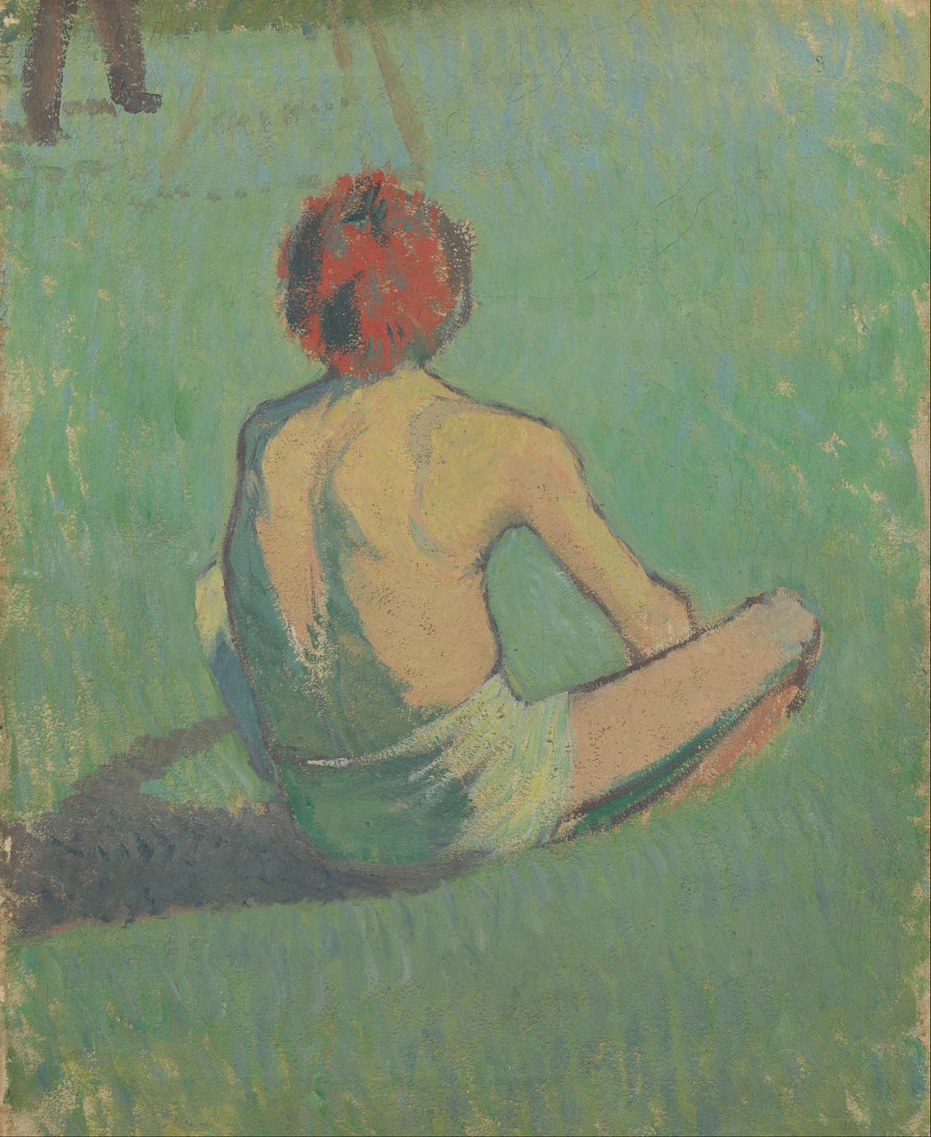 Chlapec sedí v trávě od Emile Bernard