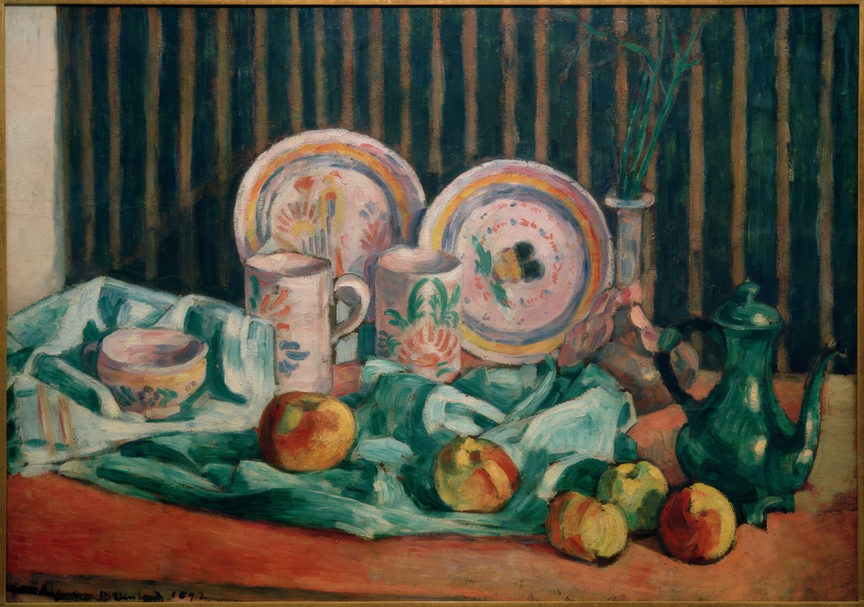Zátiší s jablky a bretaňskou keramikou od Emile Bernard