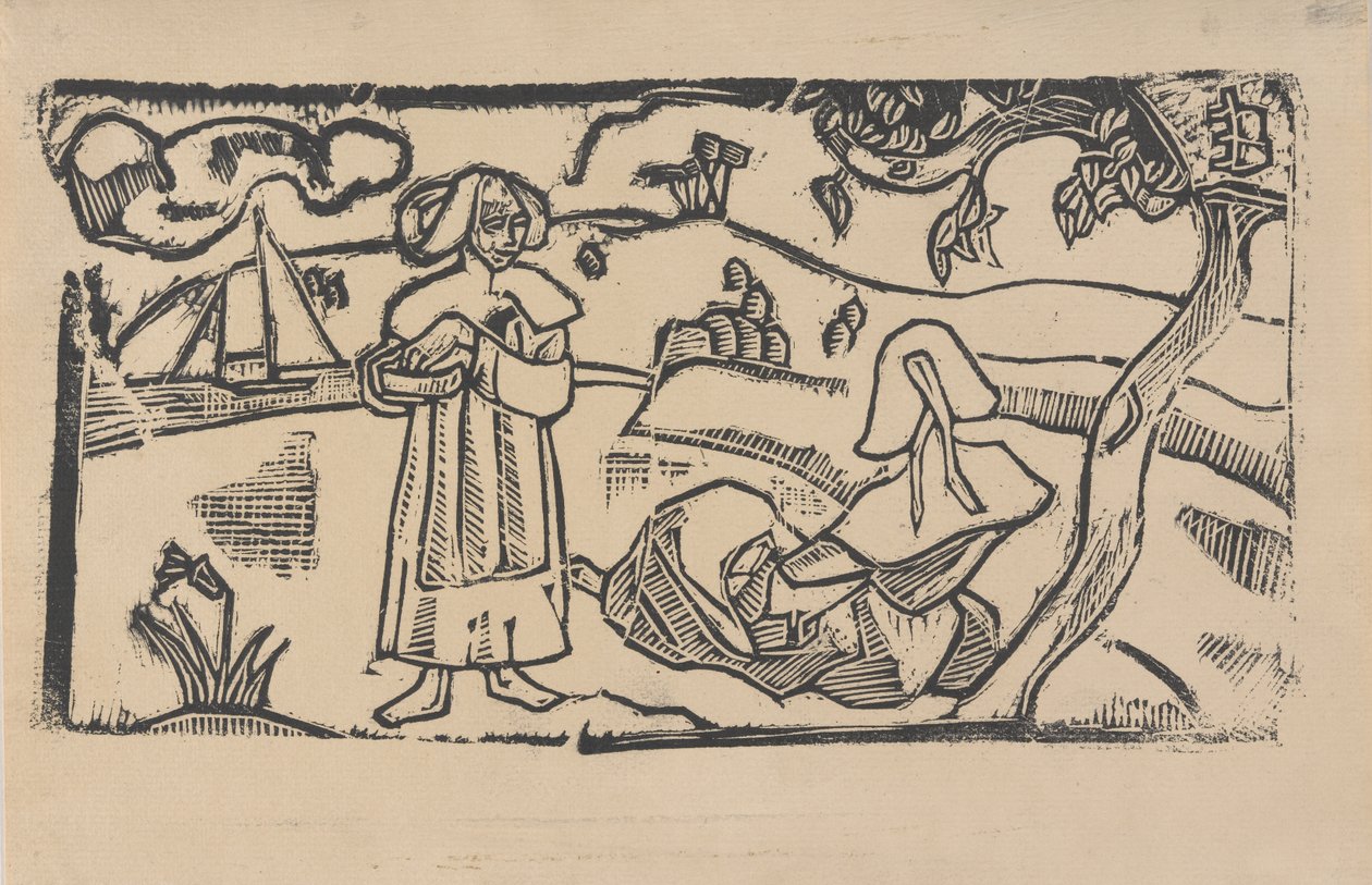 Dvě bretaňky, kolem roku 1891 (dřevěný tisk) od Emile Bernard