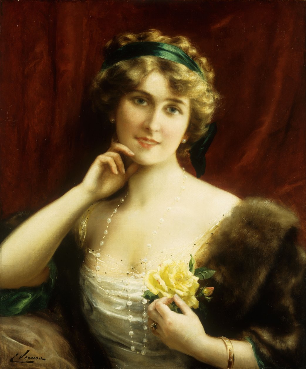 Elegantní dáma se žlutou růží od Emile Vernon