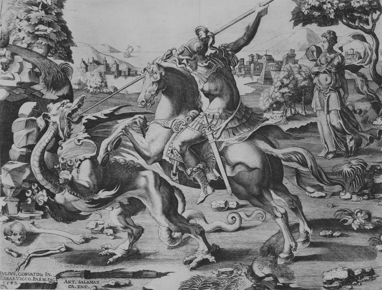 St George Killing the Dragon, 1542. od Enea Vico