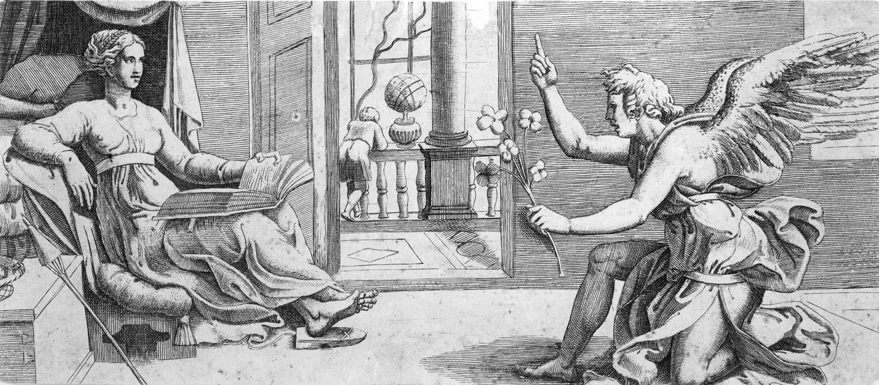 Zvěstování s klečícím andělem, ca. 1540-41. od Enea Vico.