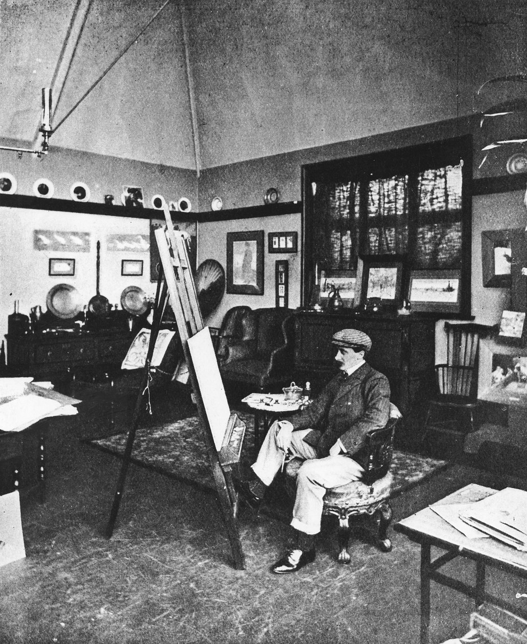 Cecil Aldin ve svém ateliéru od English Photographer