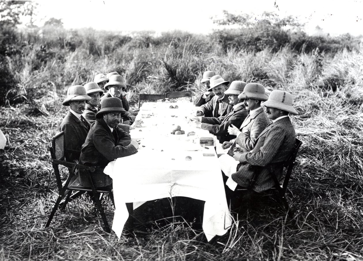 Král George V. obědval v údolí Chitwan během Tiger Shoot, 1911 od English Photographer