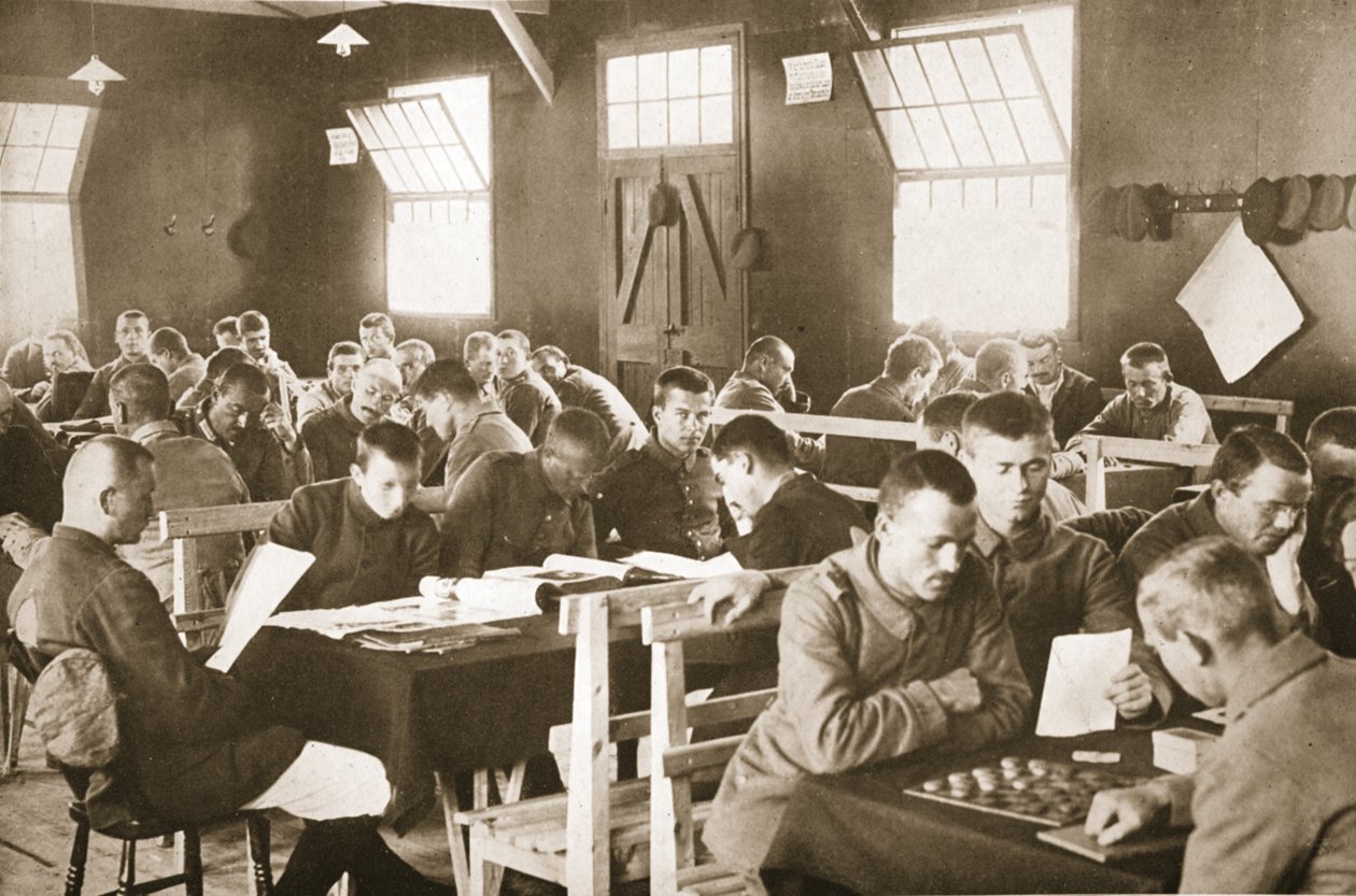 Společnost Y.M.C.A. Herna, Dorchester, ilustrace z německých vězňů ve Velké Británii (hlubotisk) od English Photographer