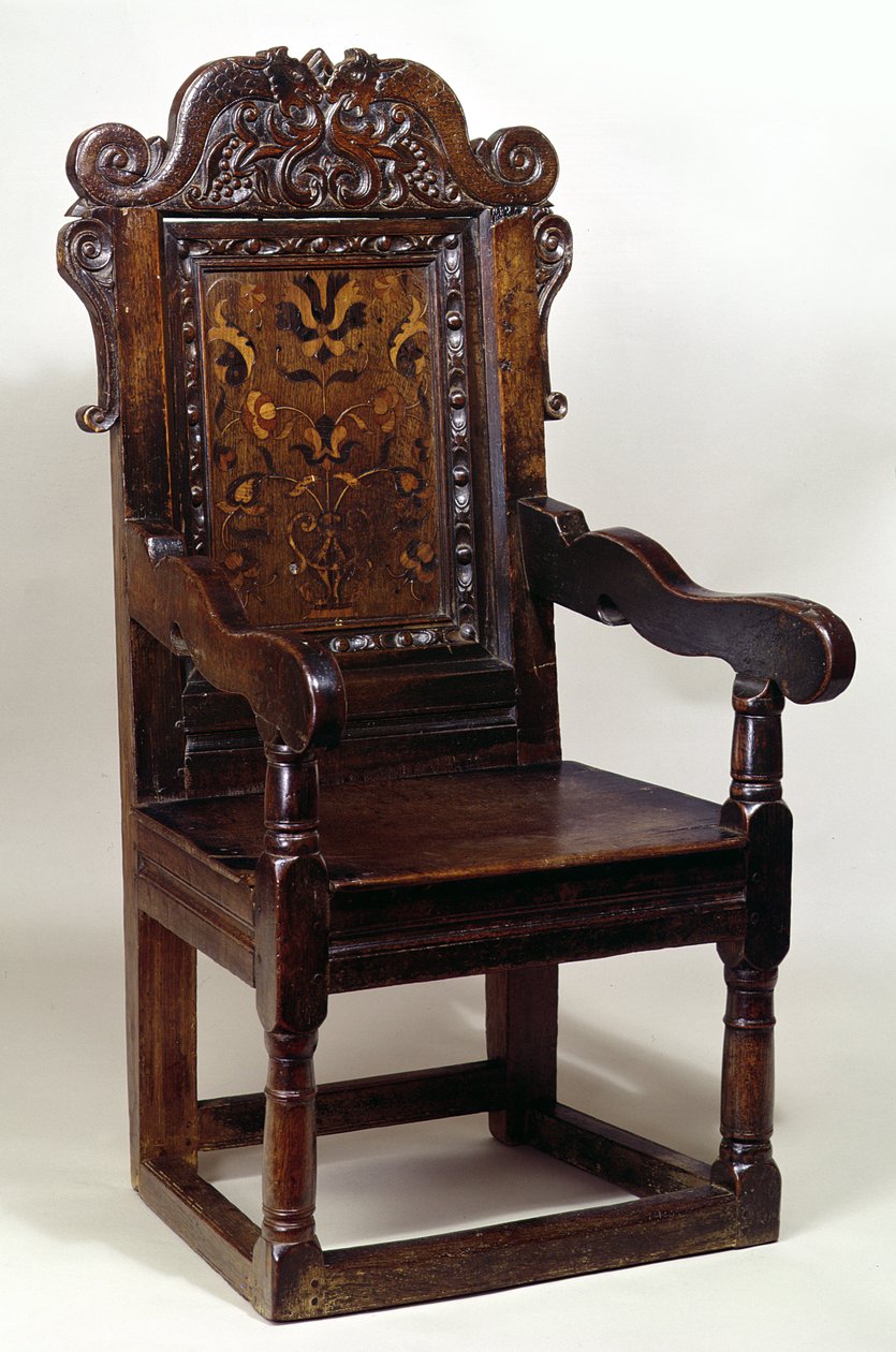 Křeslo Charles I, polovina 1600 (dub s intarzií) od English School