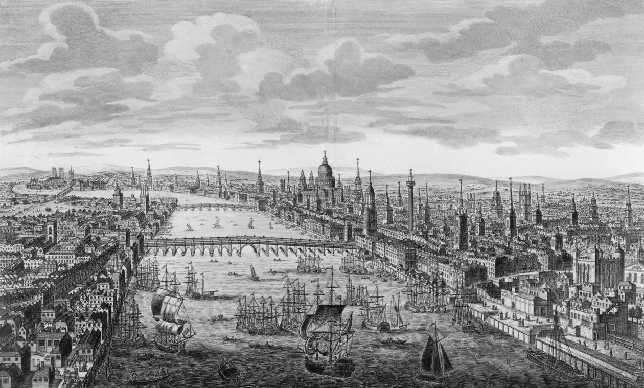 Celkový pohled na City of London u řeky Temže, c.1780 od English School