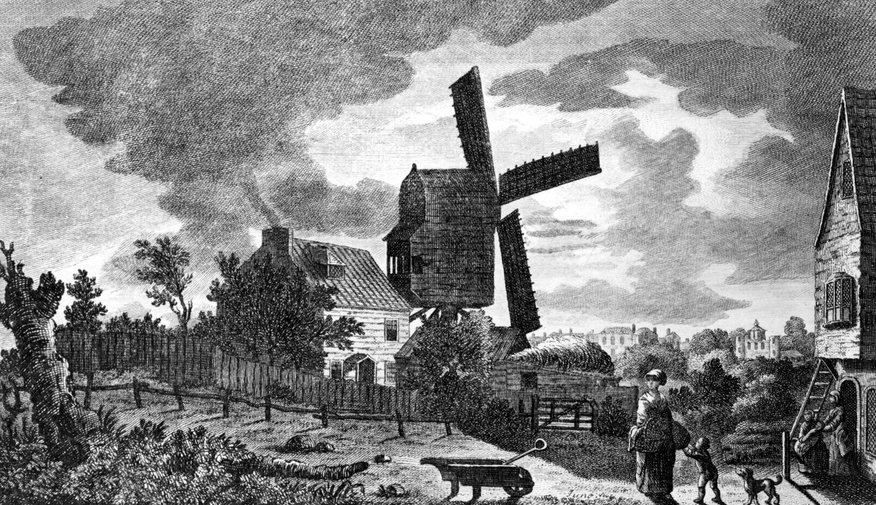Pohled na mlýn poblíž Blackheath v Kentu, za měsíčního světla, 1770 od English School