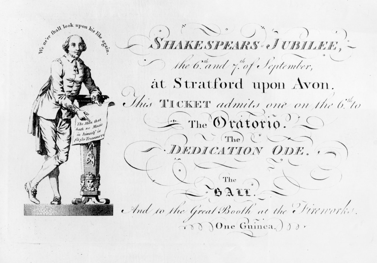 Vstupenka na oslavy Shakespearova jubilea, 1769 od English School
