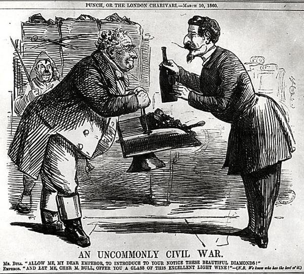 An Uncommonly Civil War, od Punch, nebo London Charivari, 10. března 1860 od English School