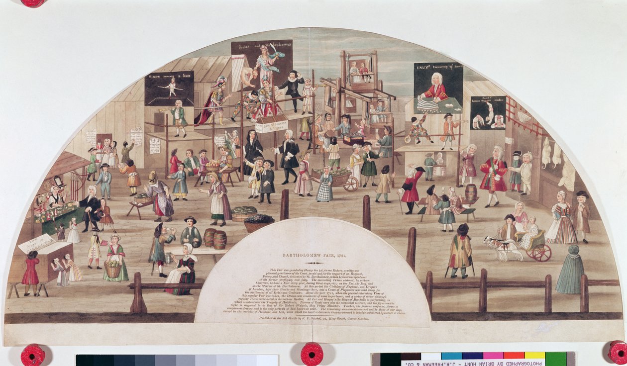Bartolomějská pouť, 1824 (ručně kolorovaná rytina akvatinty) od English School